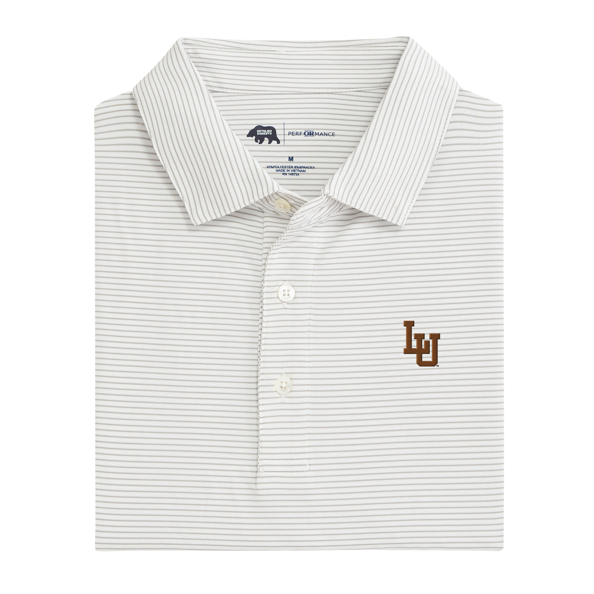 Lehigh Block LU Birdie Stripe Performance Polo - Mirage Grey