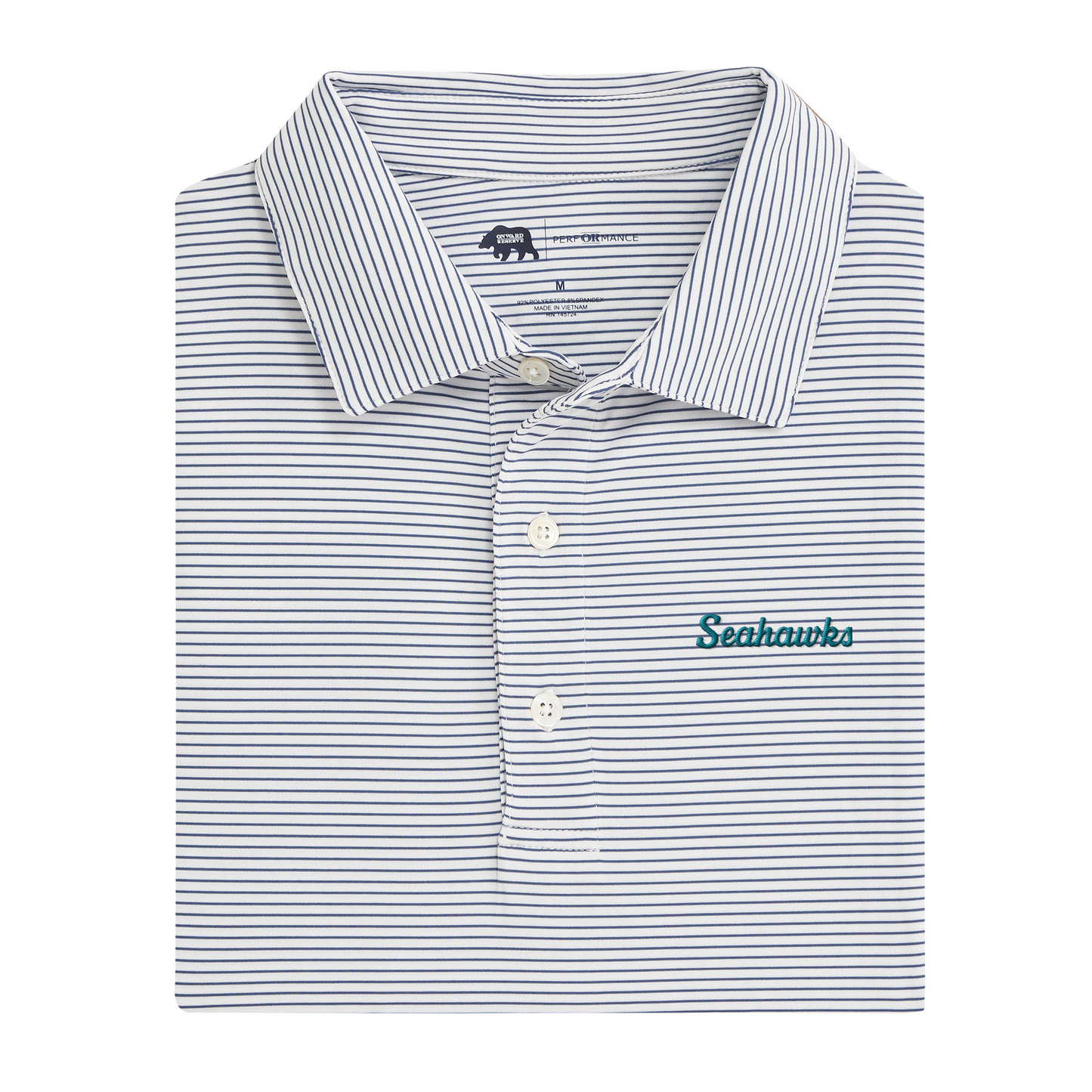 UNC Wilmington Seahawks Script Birdie Stripe Performance Polo - True Navy