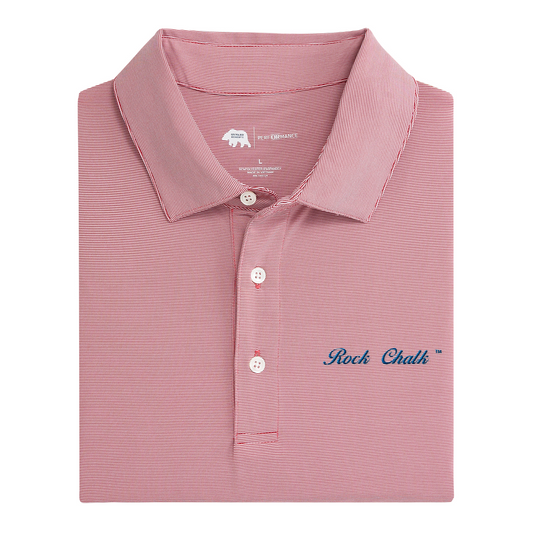 Kansas Rock Chalk Vintage Script Hairline Stripe Performance Polo