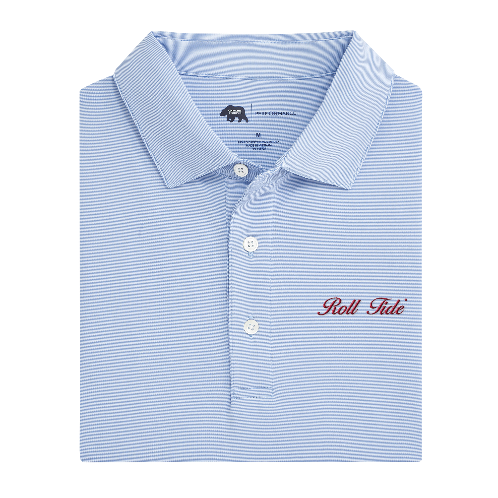 Alabama Roll Tide Vintage Script Hairline Stripe Performance Polo