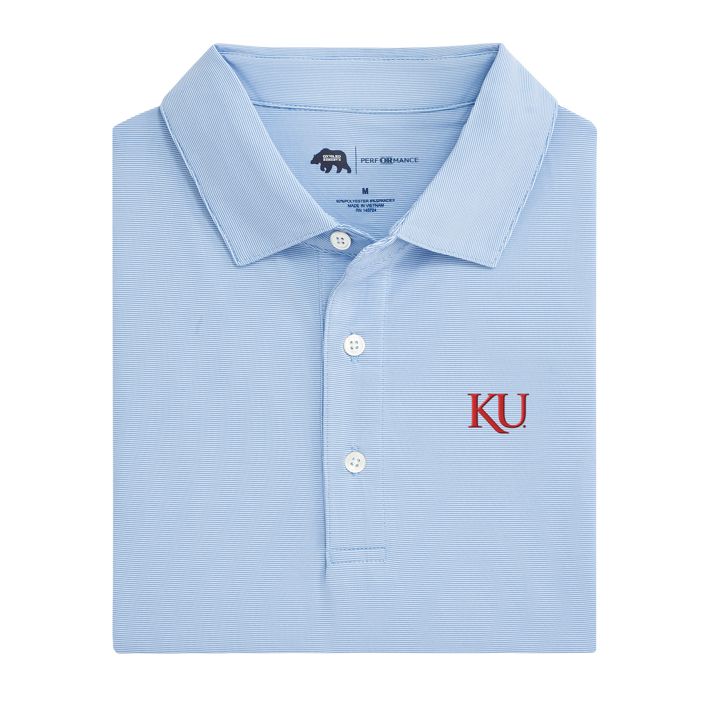 Kansas KU Hairline Stripe Performance Polo - Sky