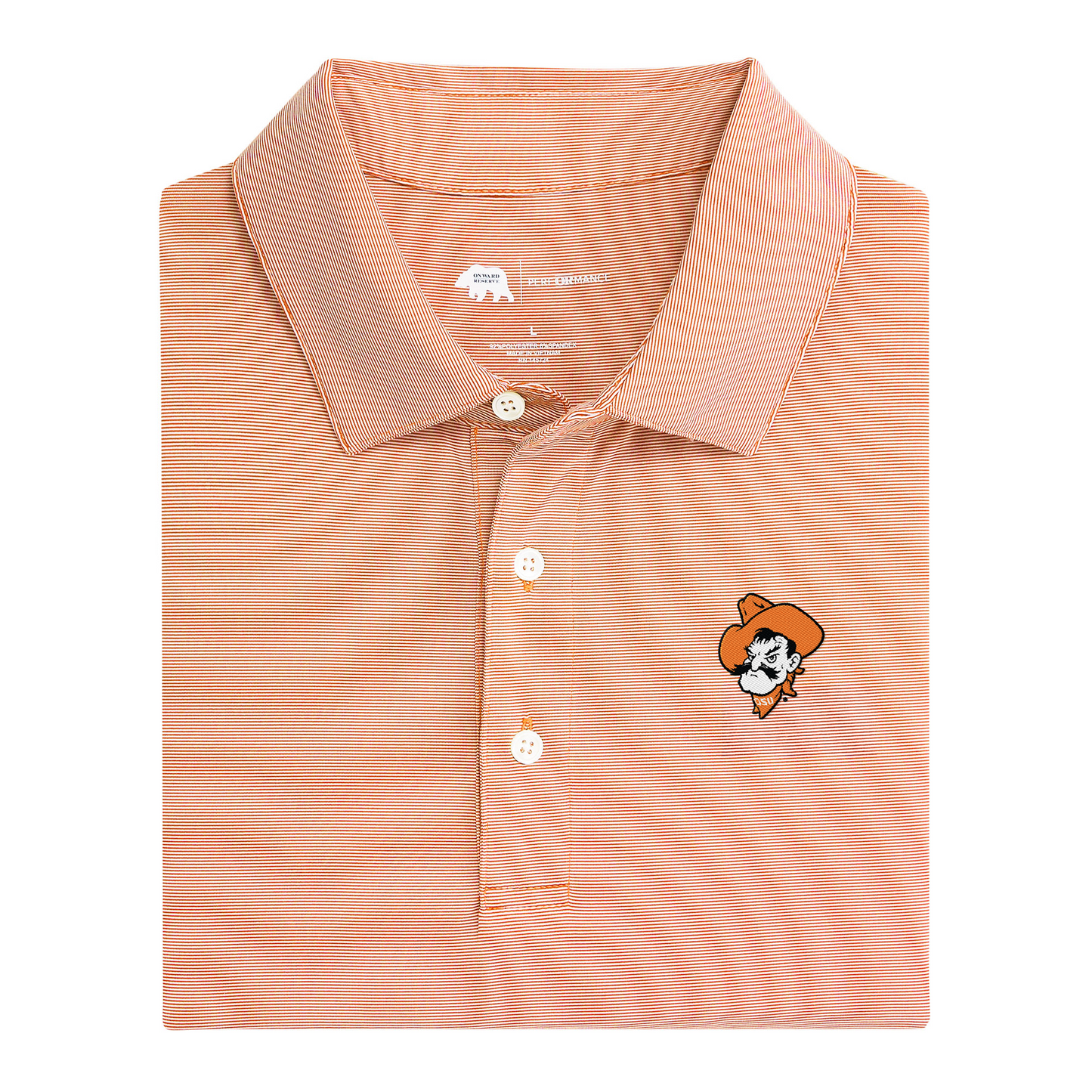 Oklahoma State Pistol Pete Hairline Stripe Performance Polo - Orange