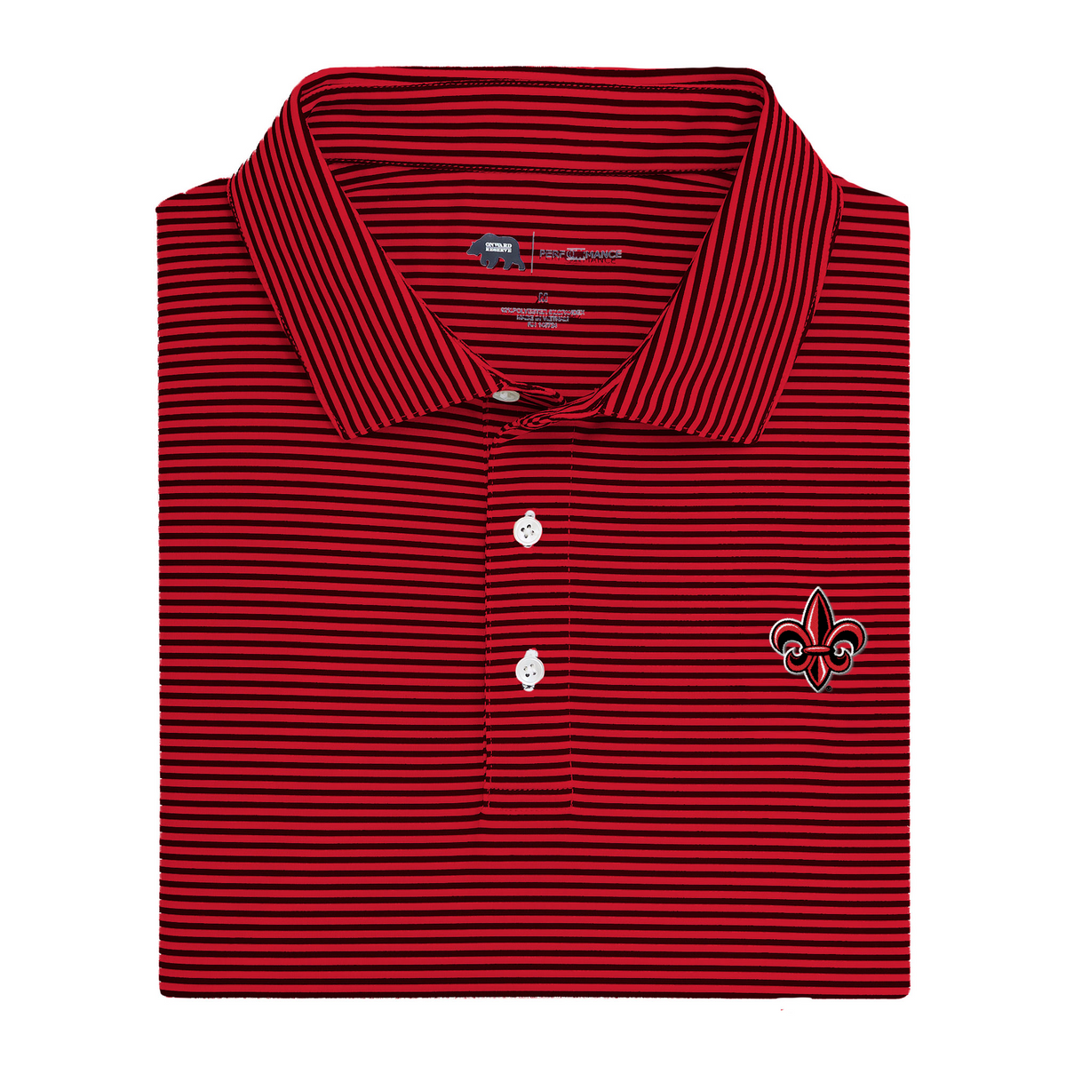 Louisiana Lafayette Fleur de Lis Echo Stripe Performance Polo