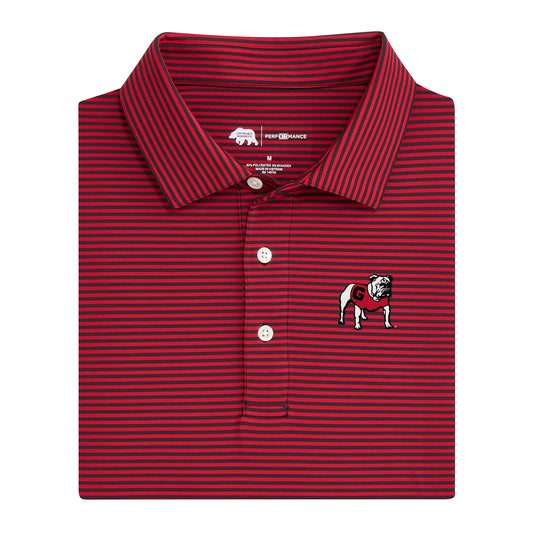 UGA Standing Bulldog Echo Stripe Performance Polo - Red/Black