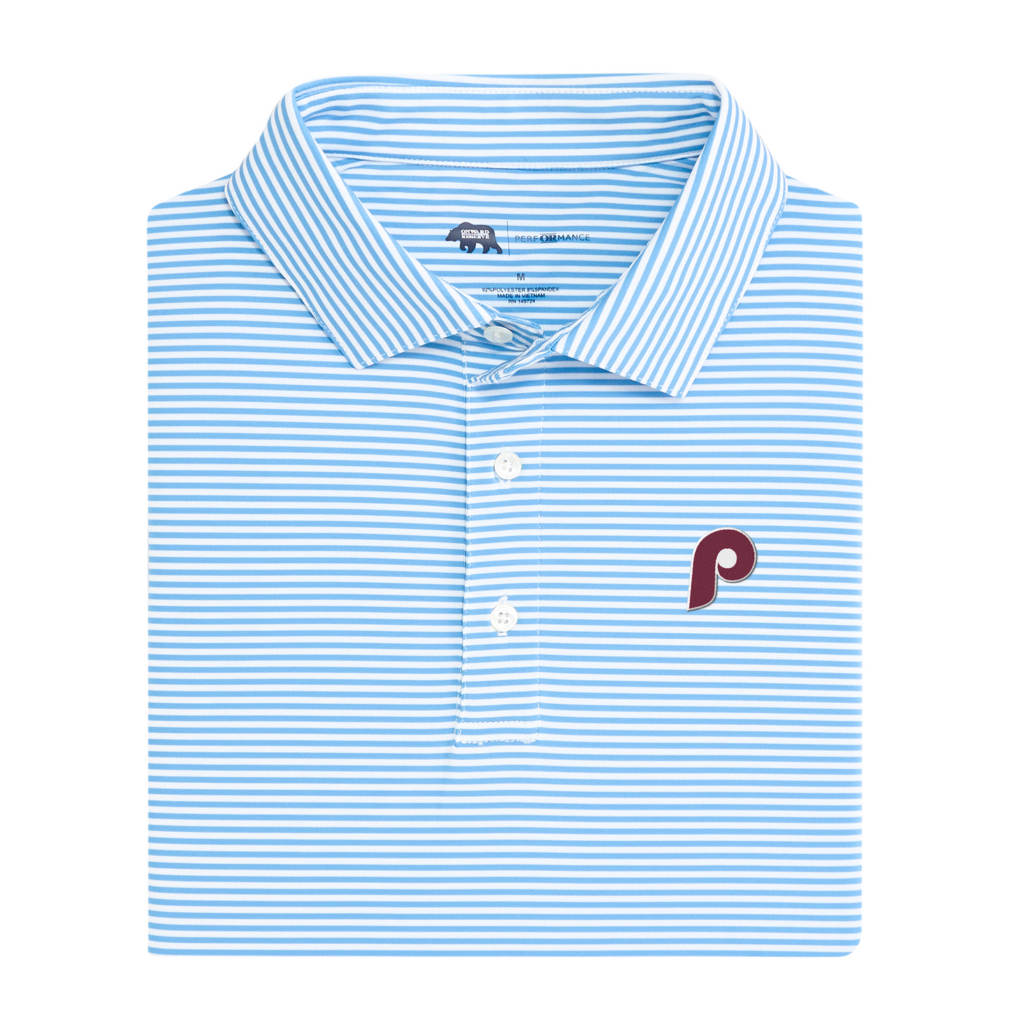 Phillies Cooperstown - 1975 P Echo Stripe Performance Polo - Sky