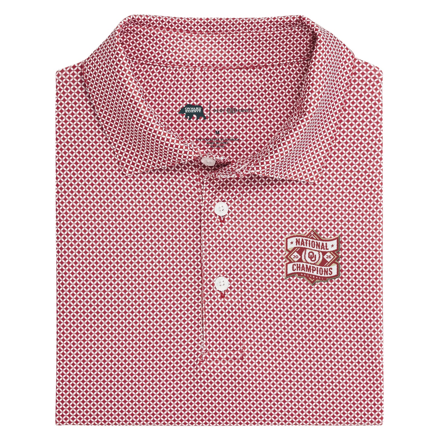 Oklahoma 2026 Baseball National Champions Scope Printed Performance Polo - Crimson