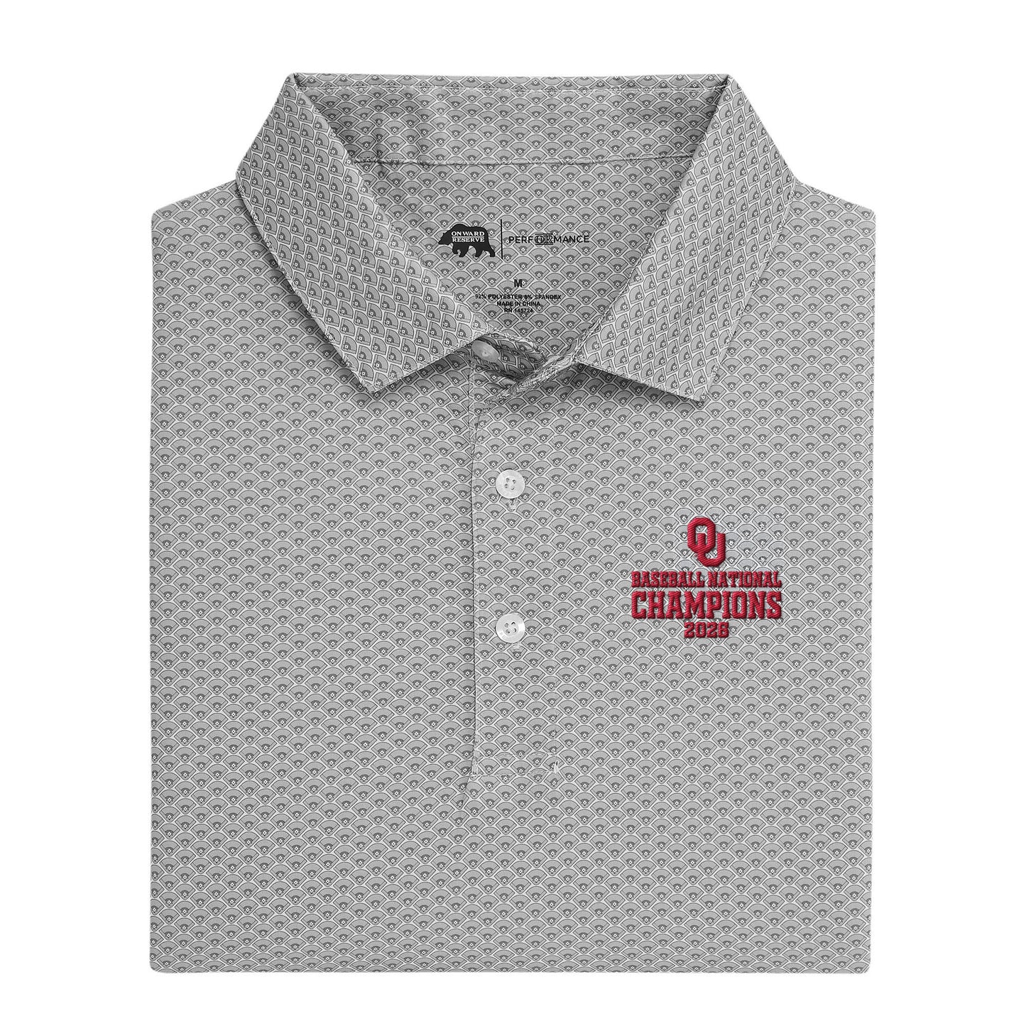 Oklahoma 2026 Baseball National Champions Home Team Printed Performance Polo - Harbor Mist