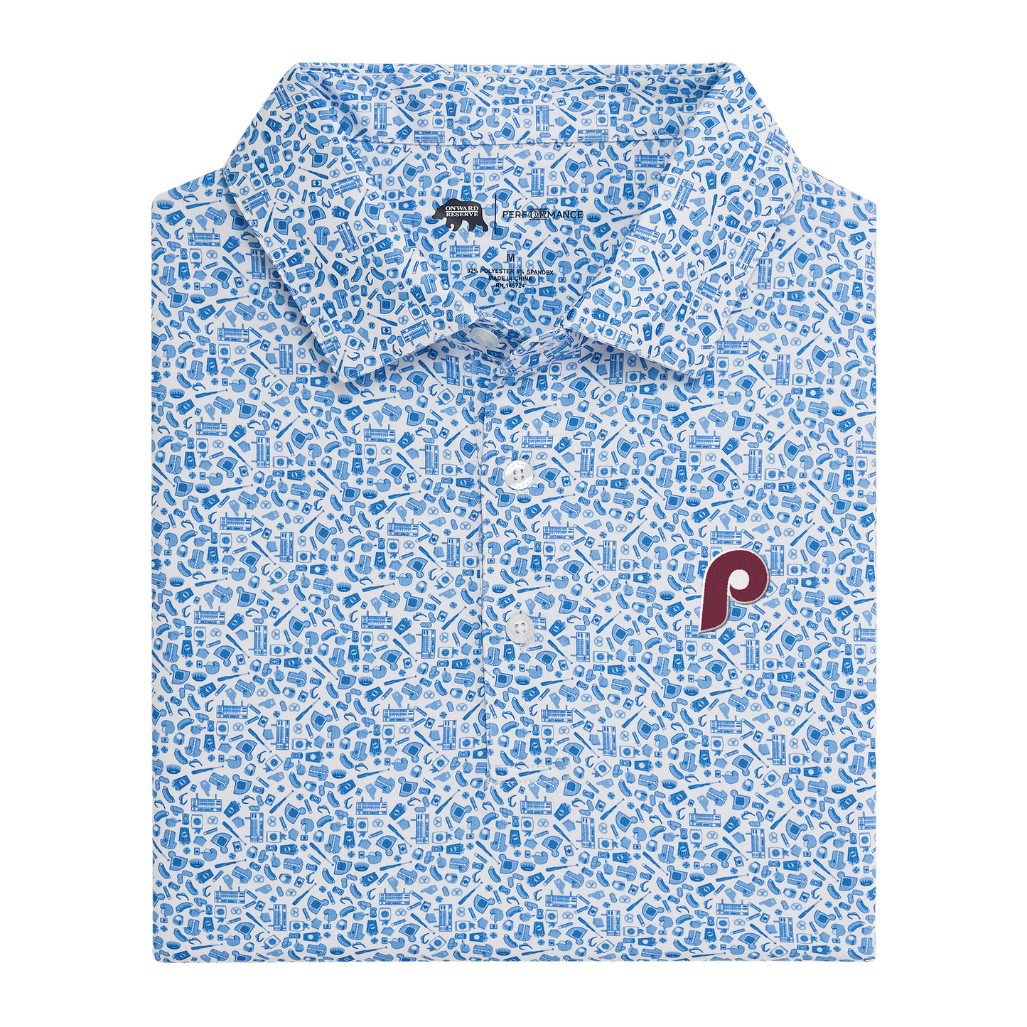 Phillies Cooperstown - 1975 P Take Me Out Printed Performance Polo - Endless Sky
