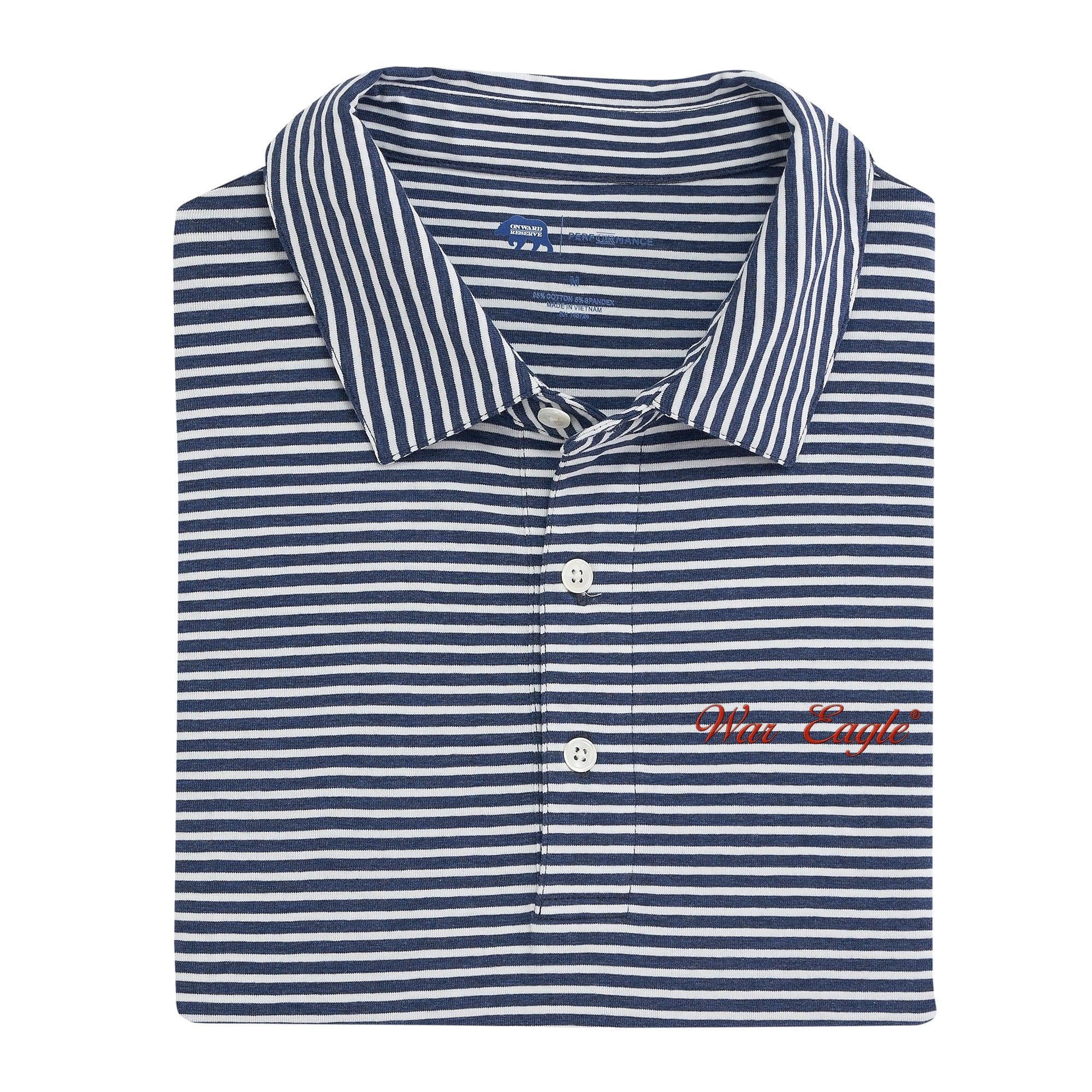 War Eagle Vintage Script Row Stripe Icon Polo Classic Navy Onward Reserve