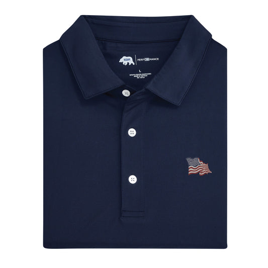 Vintage Flag Solid Performance Polo - Classic Navy