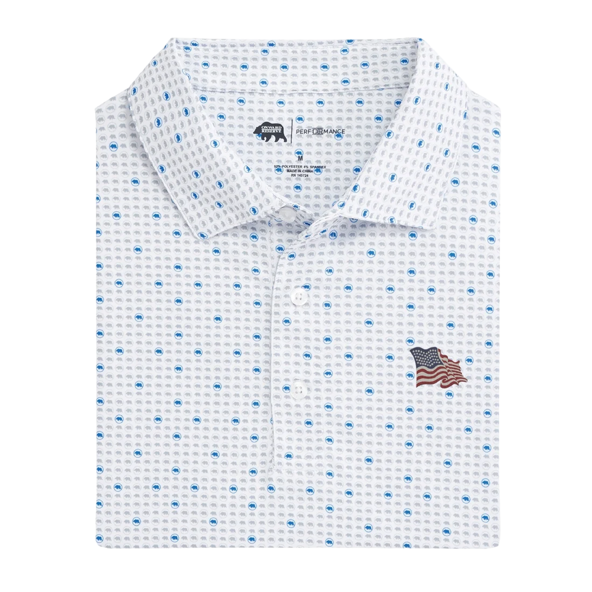 Vintage Flag Tour Printed Performance Polo - Sport Blue