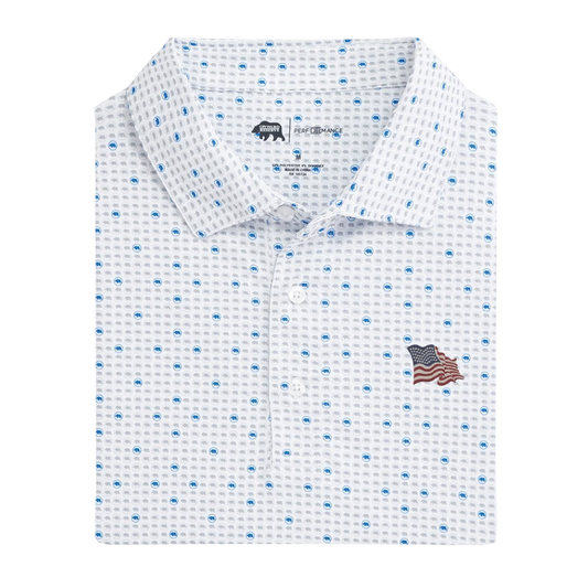 Vintage Flag Tour Printed Performance Polo - Sport Blue