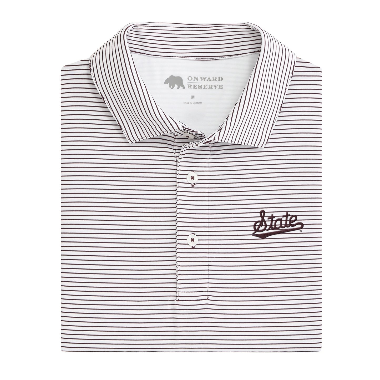 Mississippi State Script Birdie Stripe Performance Polo - Maroon/White