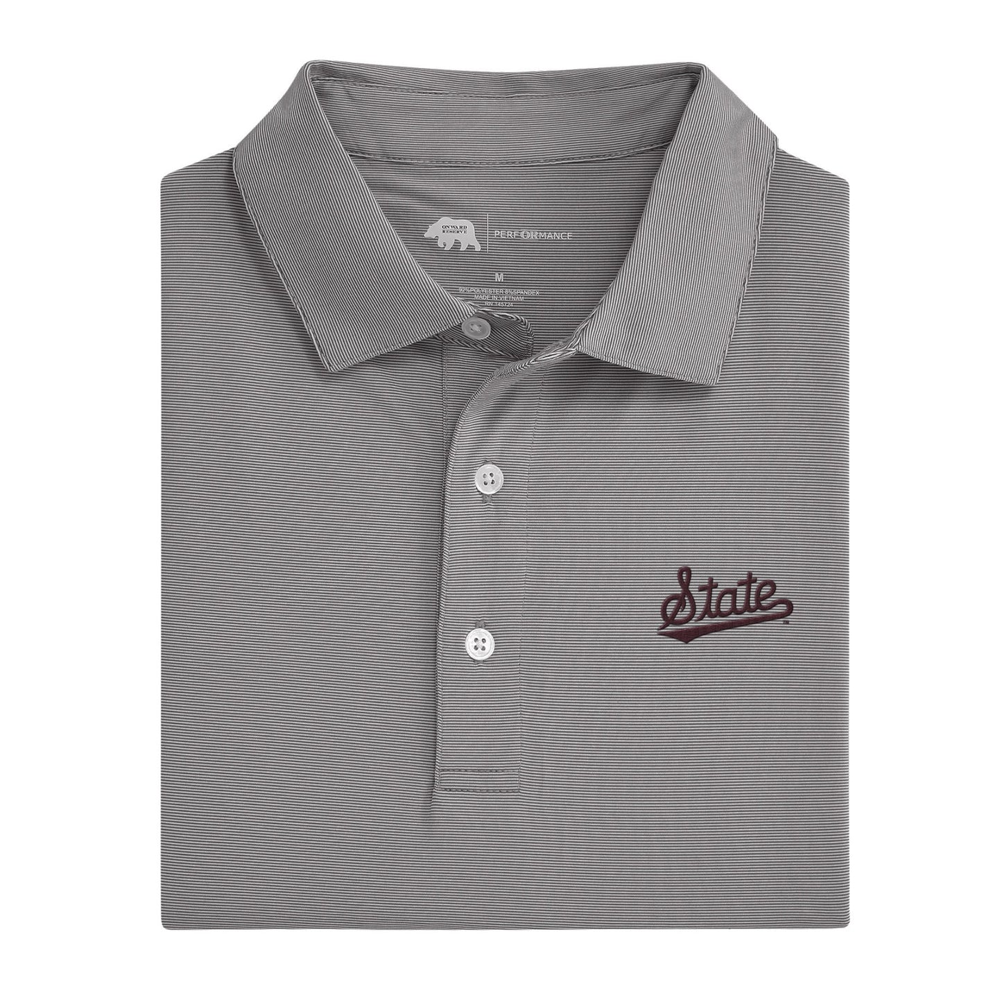 Hairline Stripe Mississippi State Script Performance Polo - Nine Iron