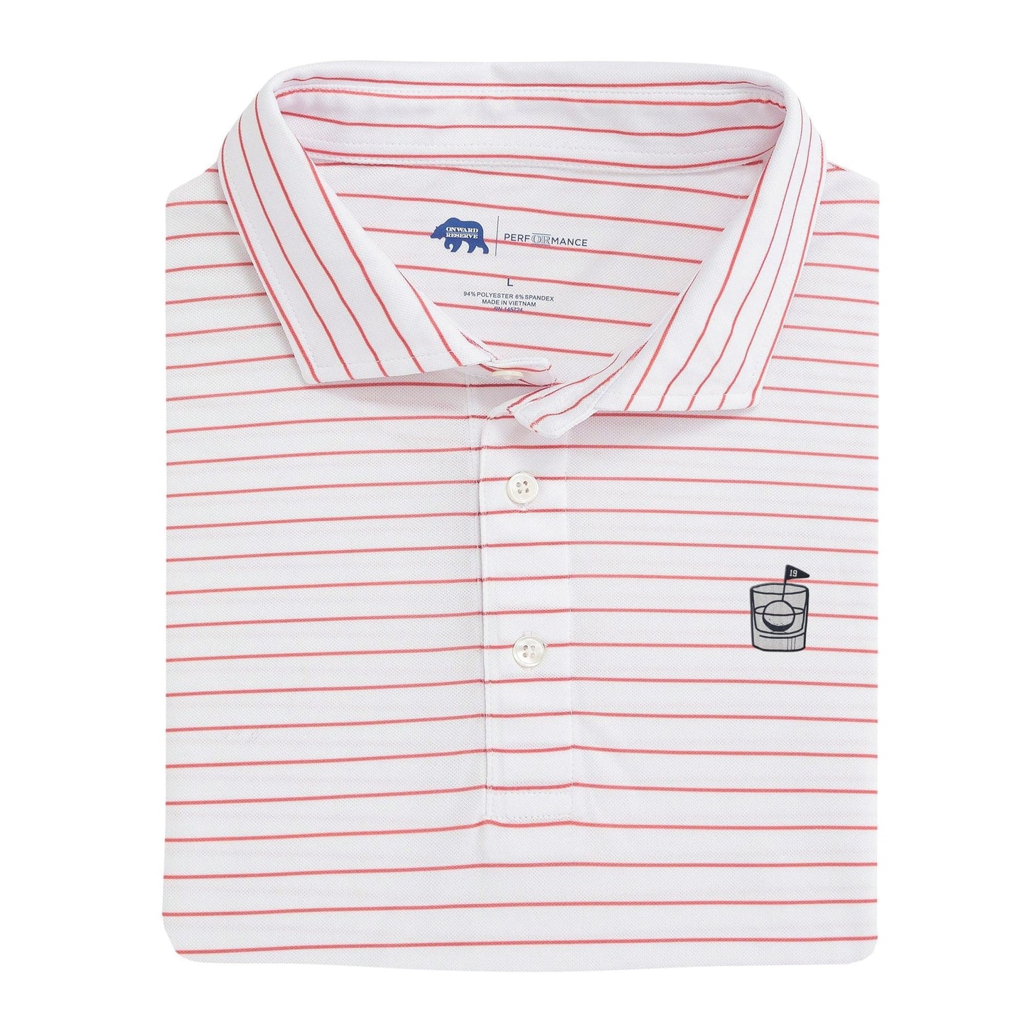 19th Hole Tourney Stripe Performance Pique Polo - Red