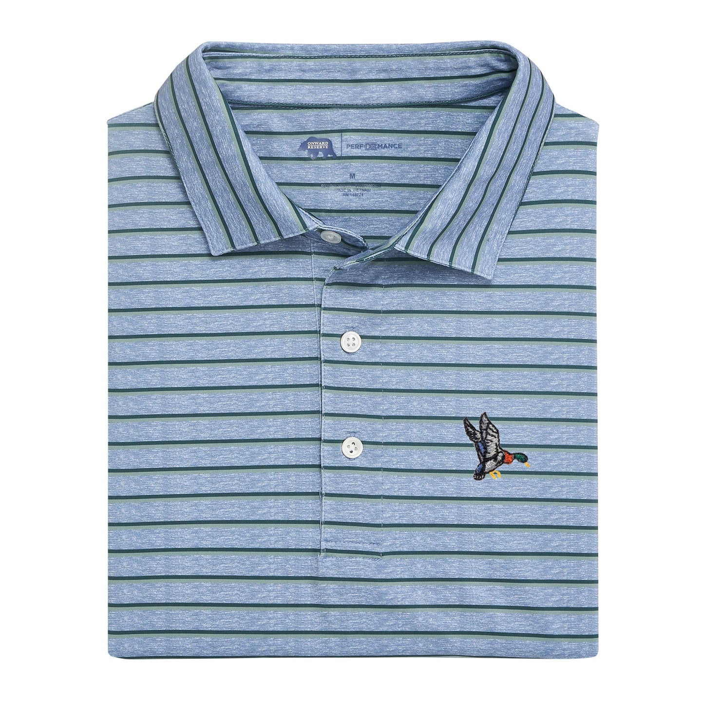 Mallard Fairway Stripe Performance Polo - Country Blue