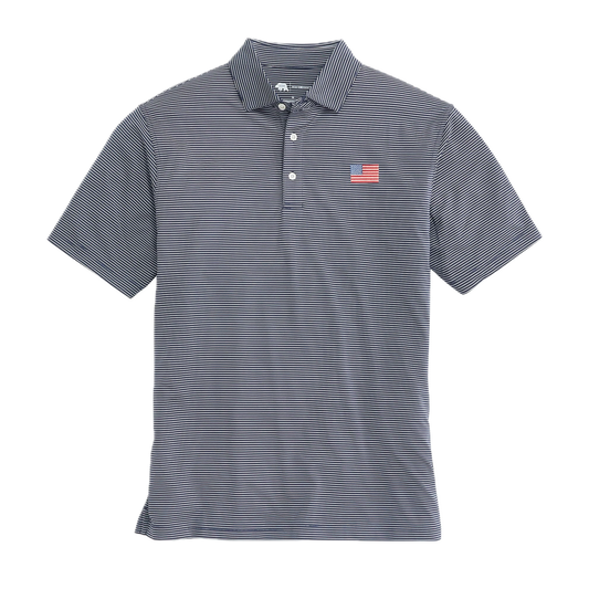 Classic Flag Birdie Stripe Performance Polo - Dark Denim