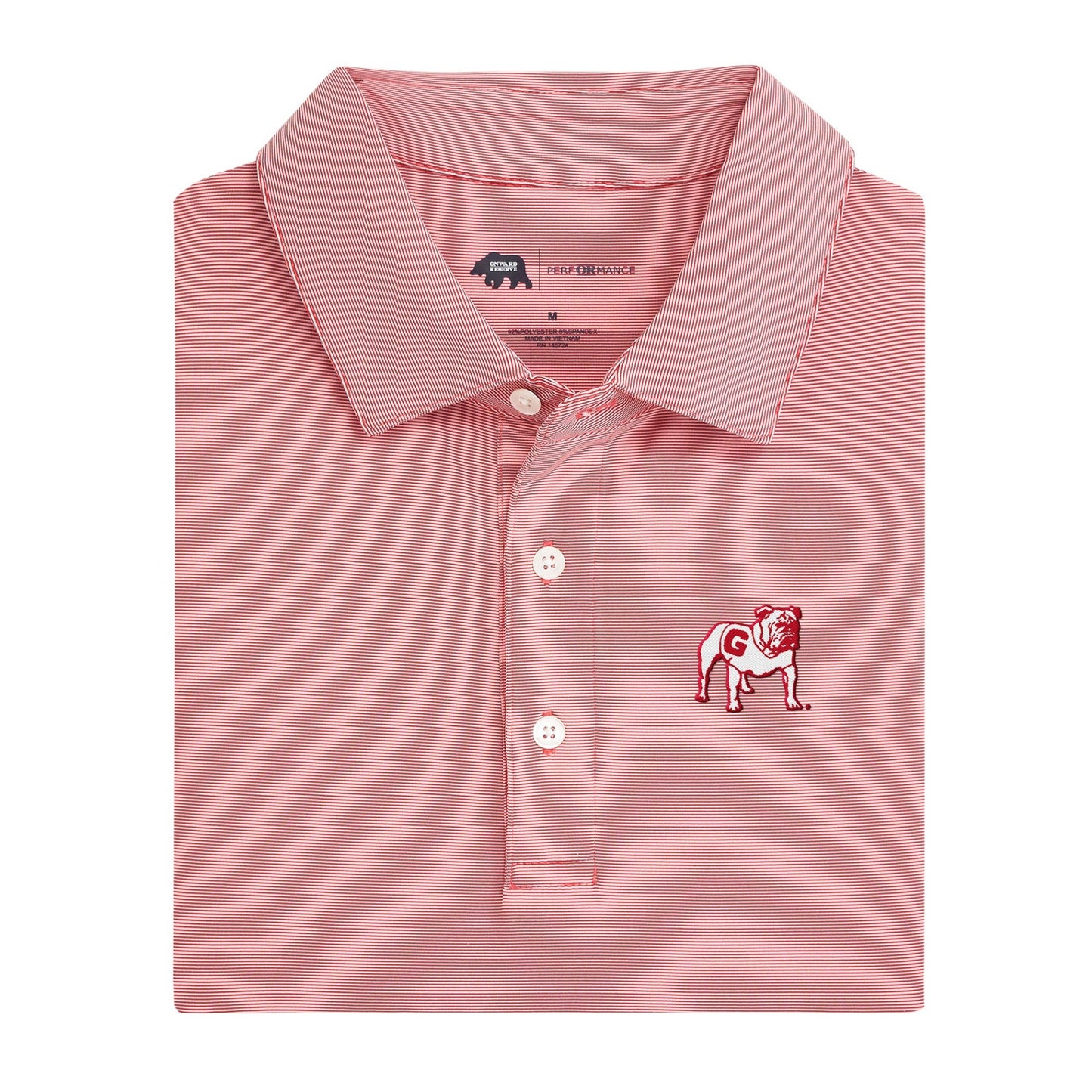 UGA Standing Bulldog Hairline Stripe Performance Polo - Red