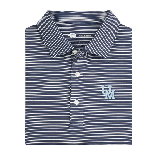 Ole Miss Interlocking UM Birdie Stripe Performance Polo - Dark Denim