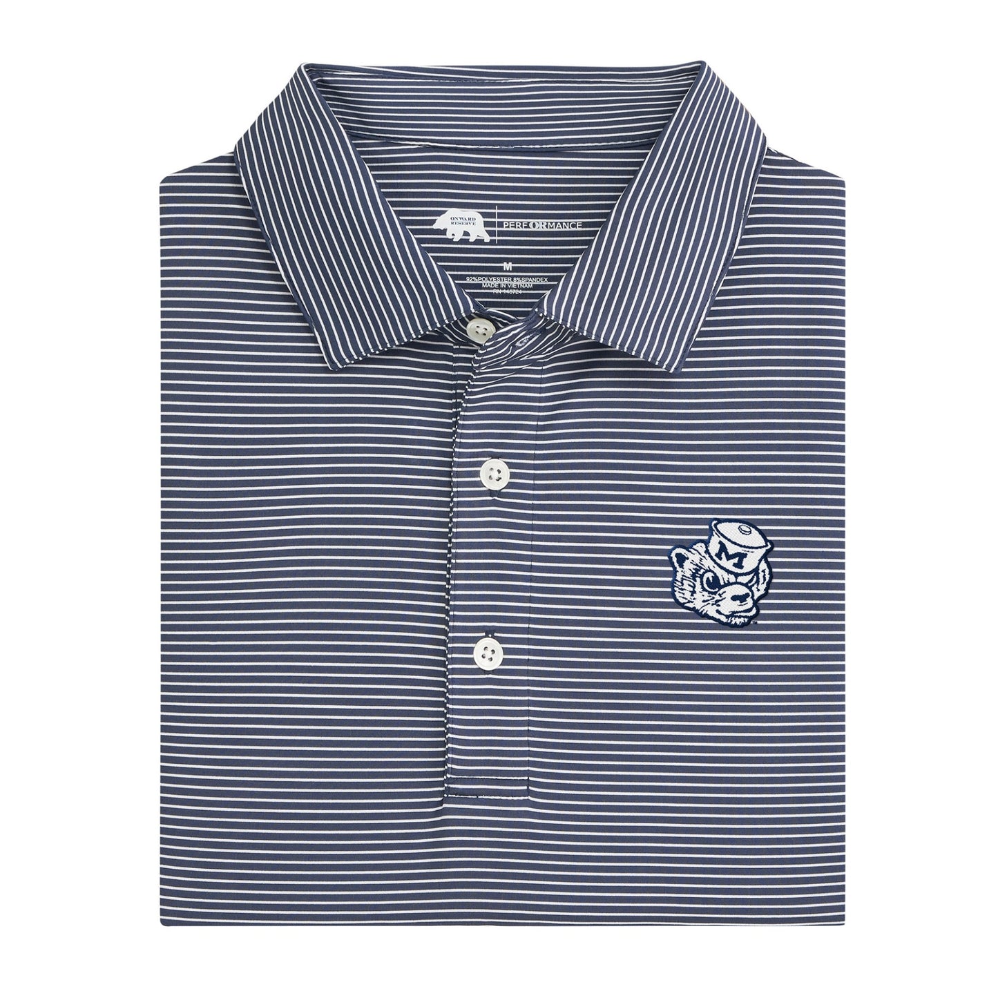 Michigan Vintage Wolverine Birdie Stripe Performance Polo - Dark Denim