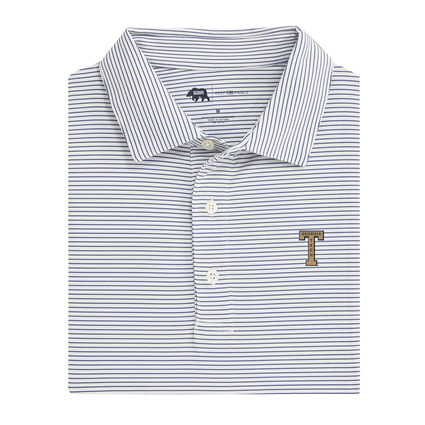 Georgia Tech Vintage Block T Birdie Stripe Performance Polo - True Navy