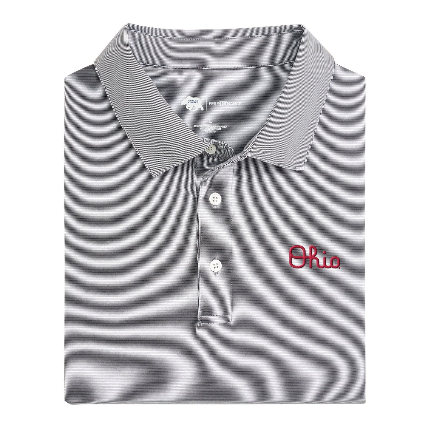 Ohio State Ohio Script Hairline Stripe Performance Polo - Nine Iron