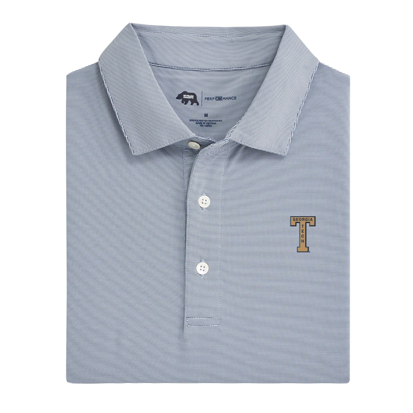 Georgia Tech Vintage Block T Hairline Stripe Performance Polo - True Navy