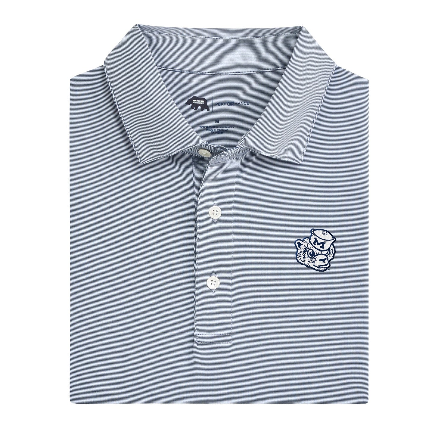 Michigan Vintage Wolverine Hairline Stripe Performance Polo - True Navy