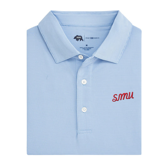 SMU Vintage Script Hairline Stripe Performance Polo - Sky