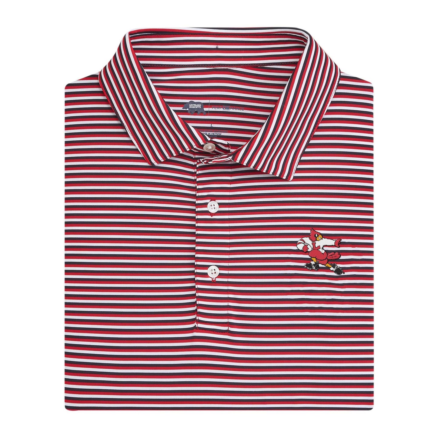 Louisville Vintage Football Cardinal Tri Stripe Stripe Performance Polo - Red