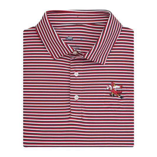 Louisville Vintage Football Cardinal Tri Stripe Stripe Performance Polo - Red