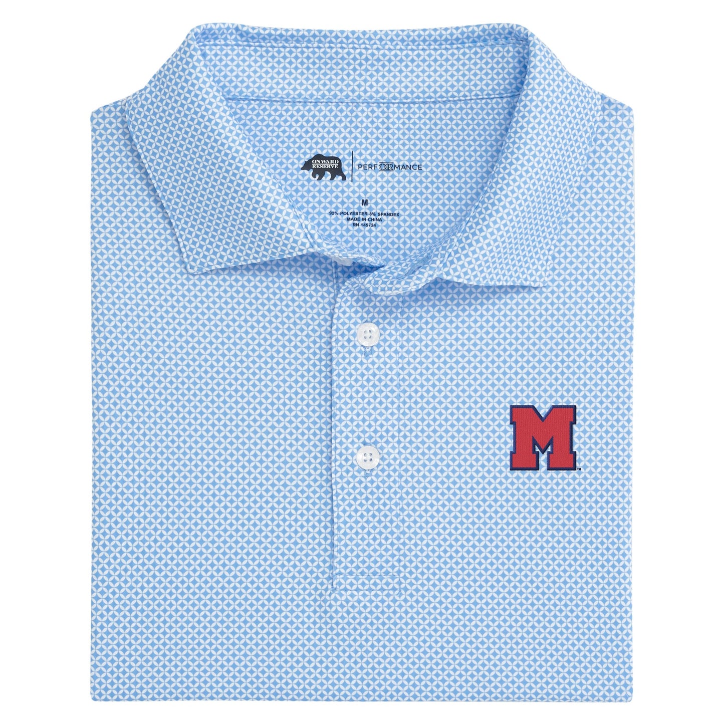 Ole Miss Vintage Block M Scope Printed Performance Polo - Sky