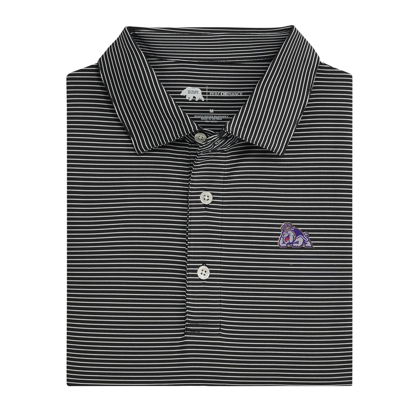 James Madison Secondary Birdie Stripe Performance Polo - Black/White