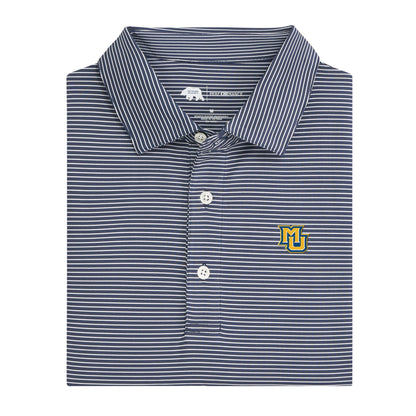 Marquette MU Birdie Stripe Performance Polo - Dark Denim