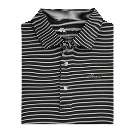 Missouri Mizzou Vintage Script Birdie Stripe Performance Polo - Black/White