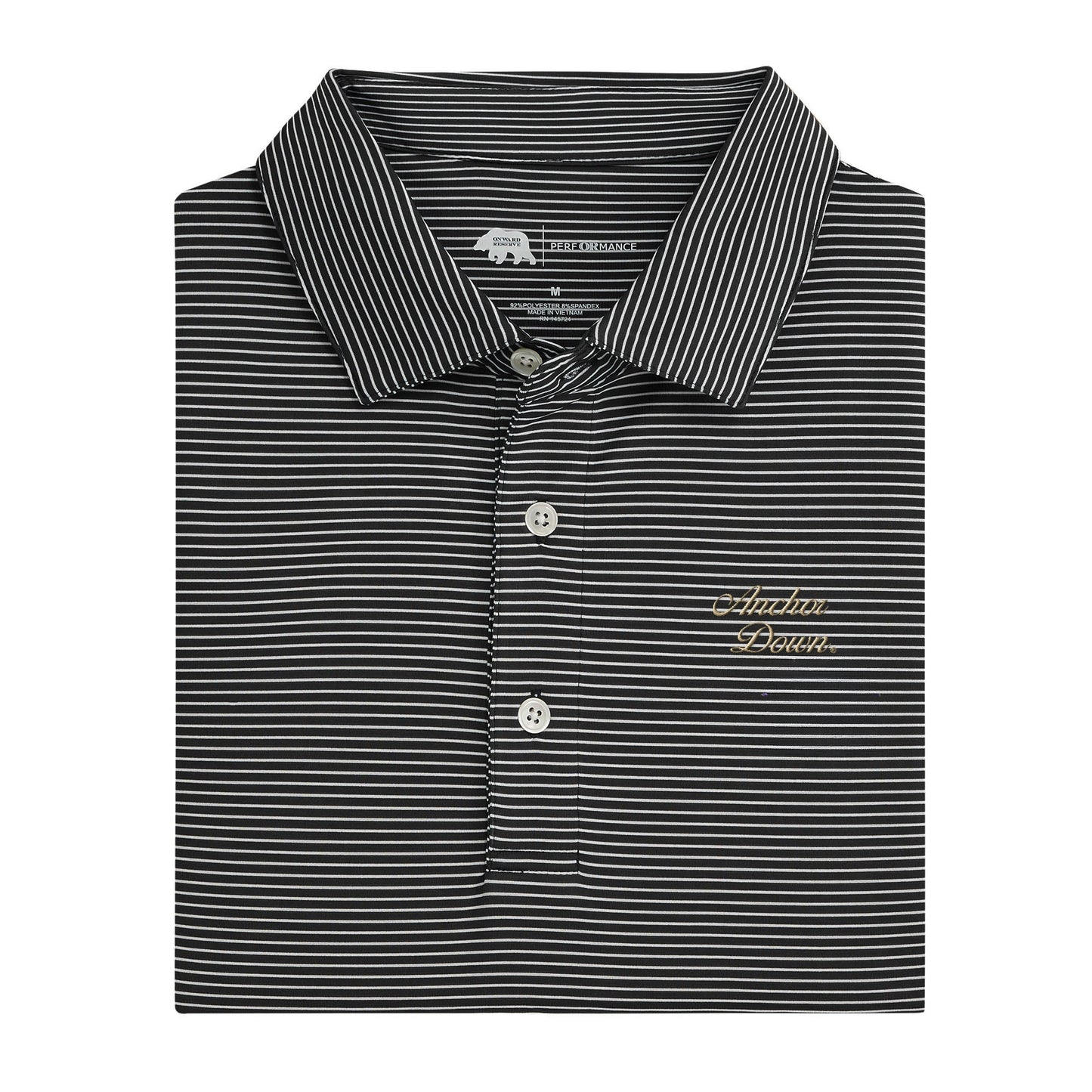 Vanderbilt Anchor Down Vintage Script Birdie Stripe Performance Polo - Black/White