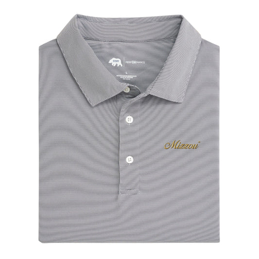 Missouri Mizzou Vintage Script Hairline Stripe Performance Polo - Nine Iron