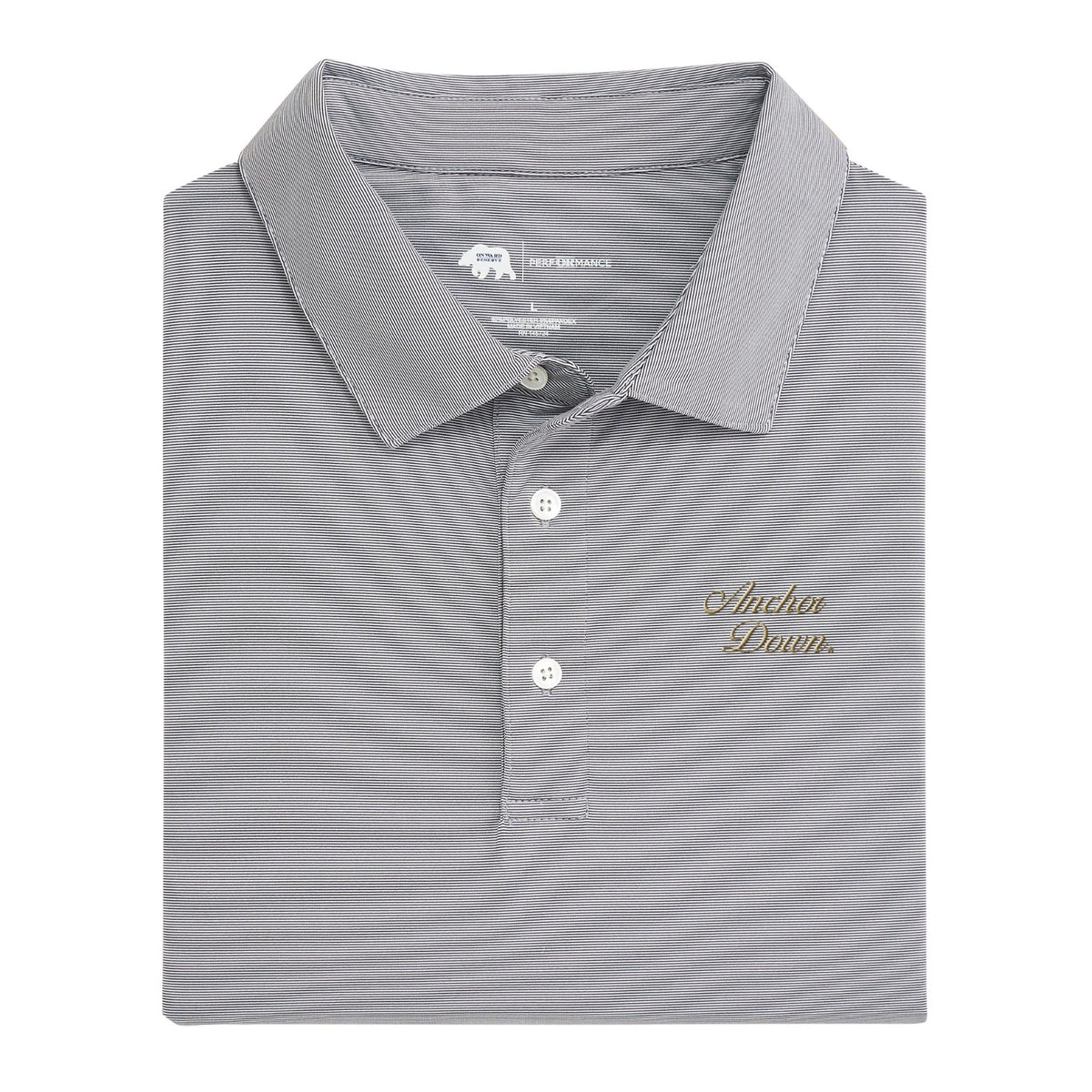 Vanderbilt Anchor Down Vintage Script Hairline Stripe Performance Polo - Nine Iron