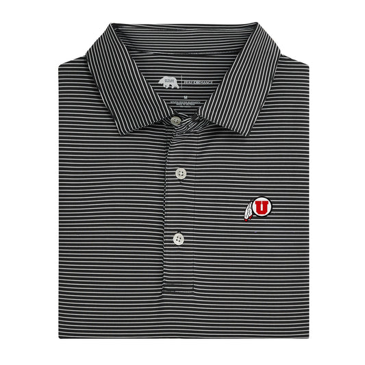Utah Feather Birdie Stripe Performance Polo - Black/White