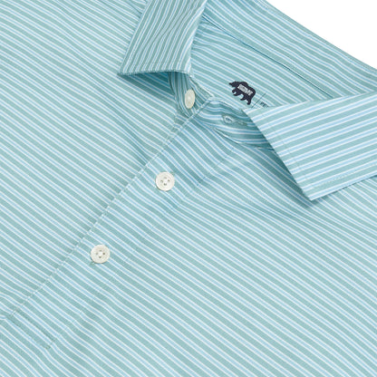 Trophy Stripe Performance Pique Polo - Aquifer