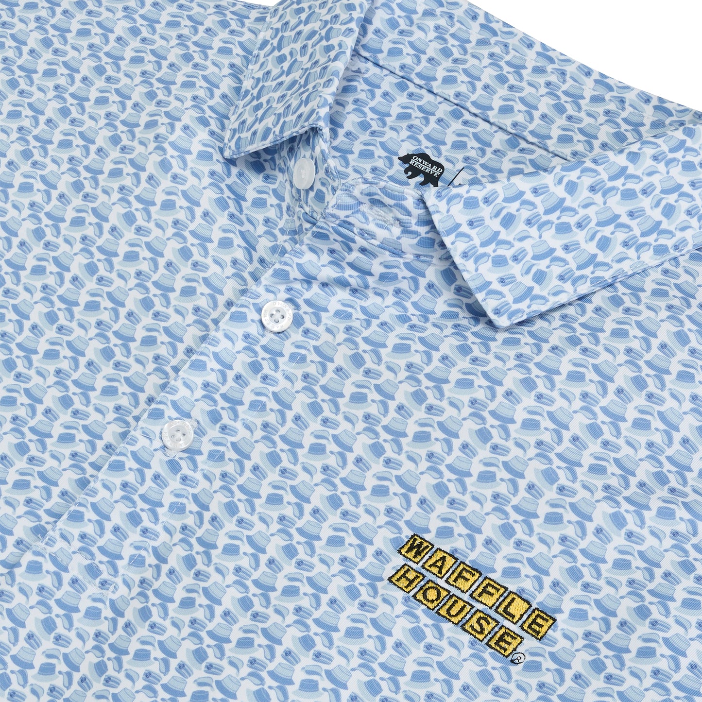 Waffle House Hat Trick Printed Performance Polo - Sky