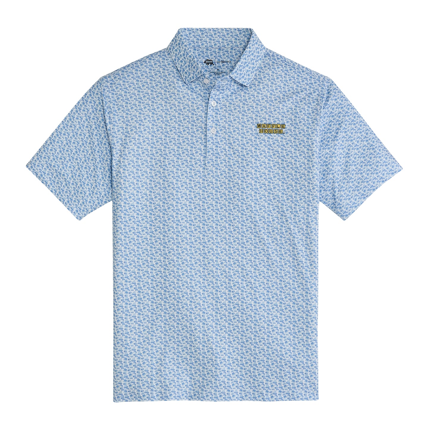 Waffle House Hat Trick Printed Performance Polo - Sky