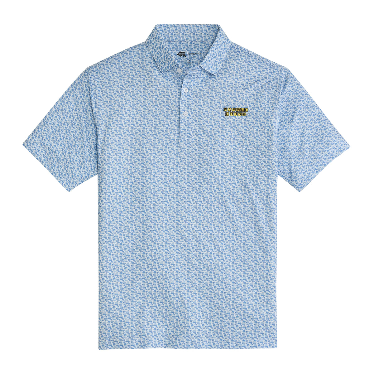 Waffle House Hat Trick Printed Performance Polo - Sky – Onward Reserve