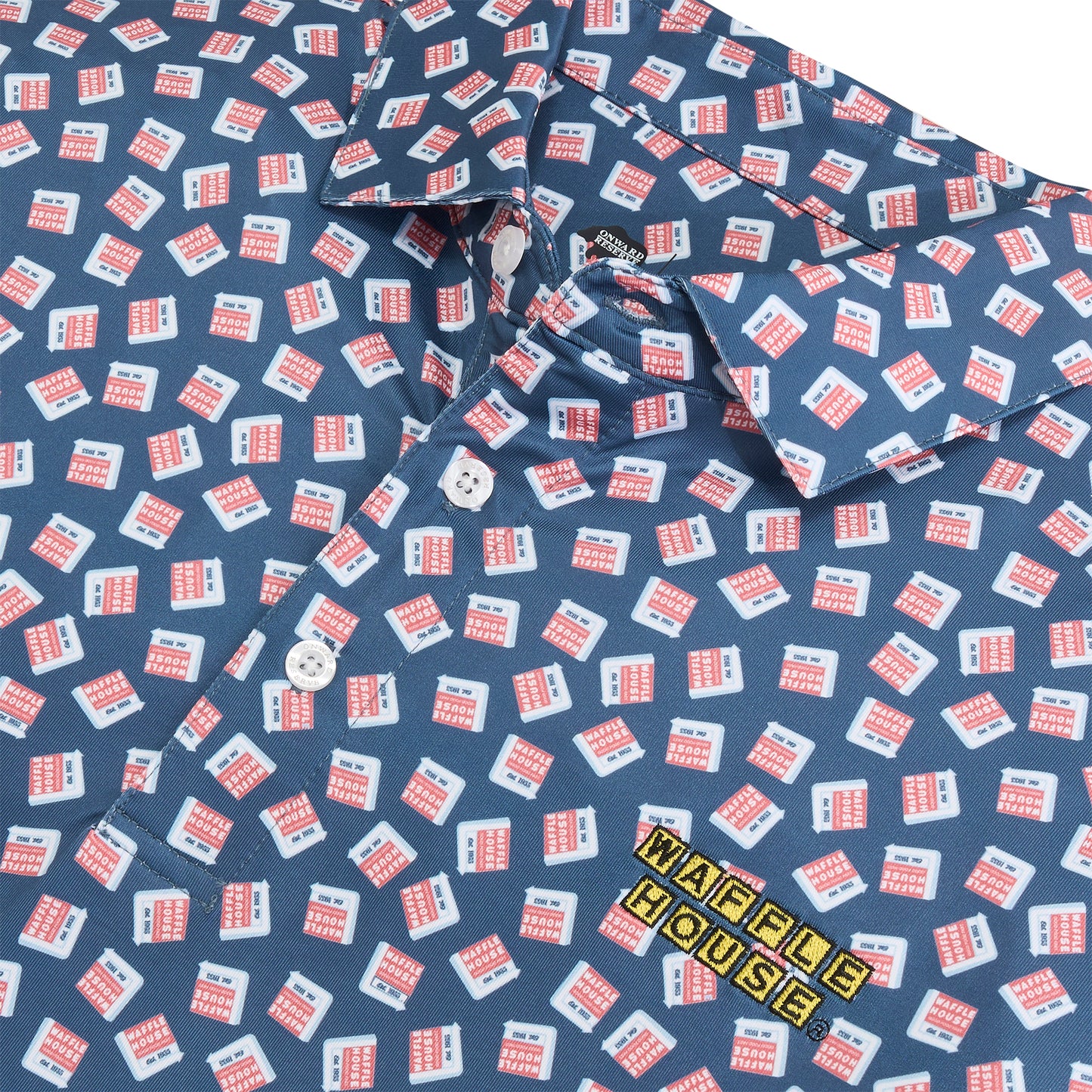 Waffle House Vintage Marquee Printed Performance Polo - Ensign Blue