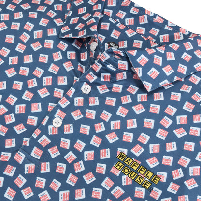 Waffle House Vintage Marquee Printed Performance Polo - Ensign Blue