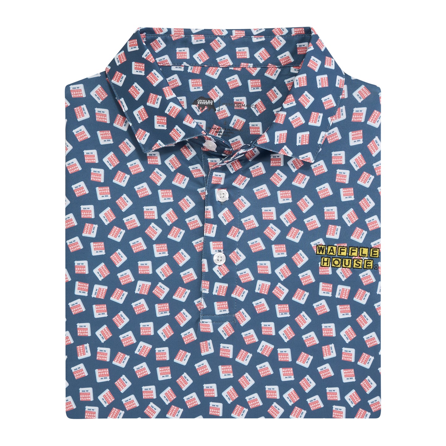 Waffle House Vintage Marquee Printed Performance Polo - Ensign Blue