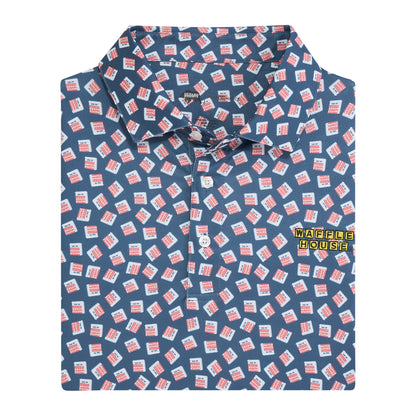 Waffle House Vintage Marquee Printed Performance Polo - Ensign Blue