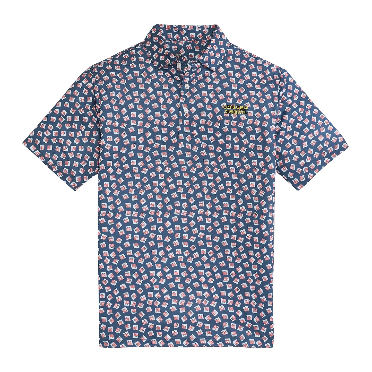 Waffle House Vintage Marquee Printed Performance Polo - Ensign Blue