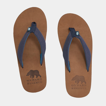Leather Flip Flop with Navy Nylon Straps