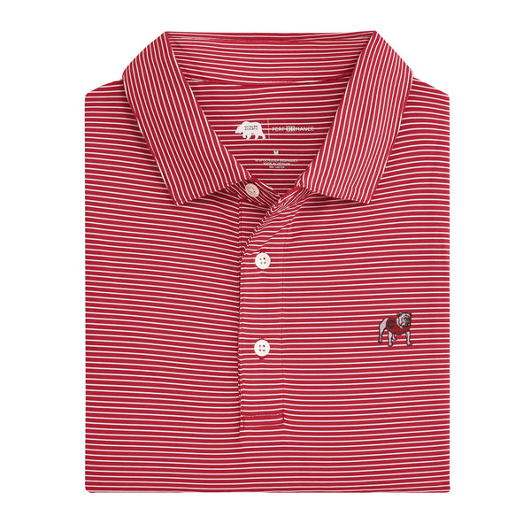 UGA Standing Bulldog Birdie Stripe Performance Polo - Red/White
